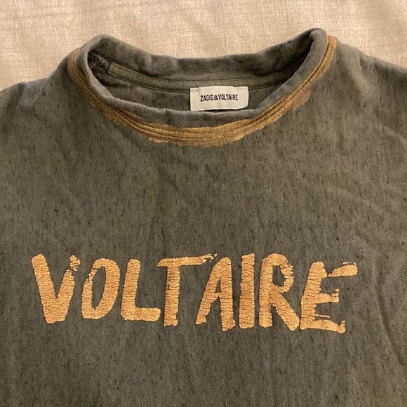 Zadig & Voltaire Army Green Distressed Logo Sweatshirt With Gold Painted Trim. - Picture 2 of 10